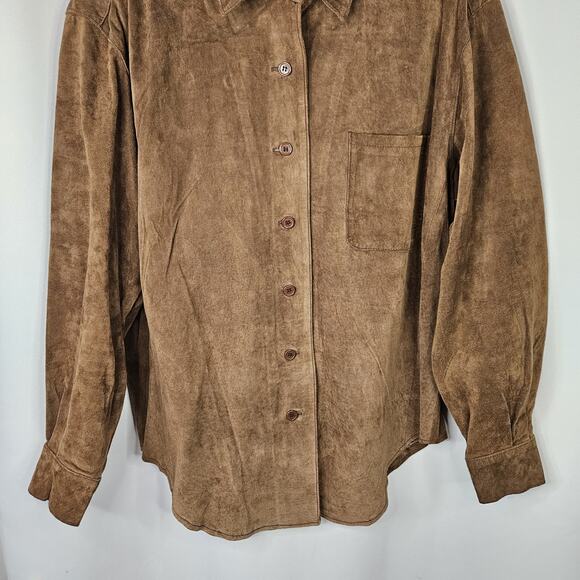 Vintage Leather Shirt Womens M Brown Pig Suede Button Up Shirt Jacket - Picture 3 of 9
